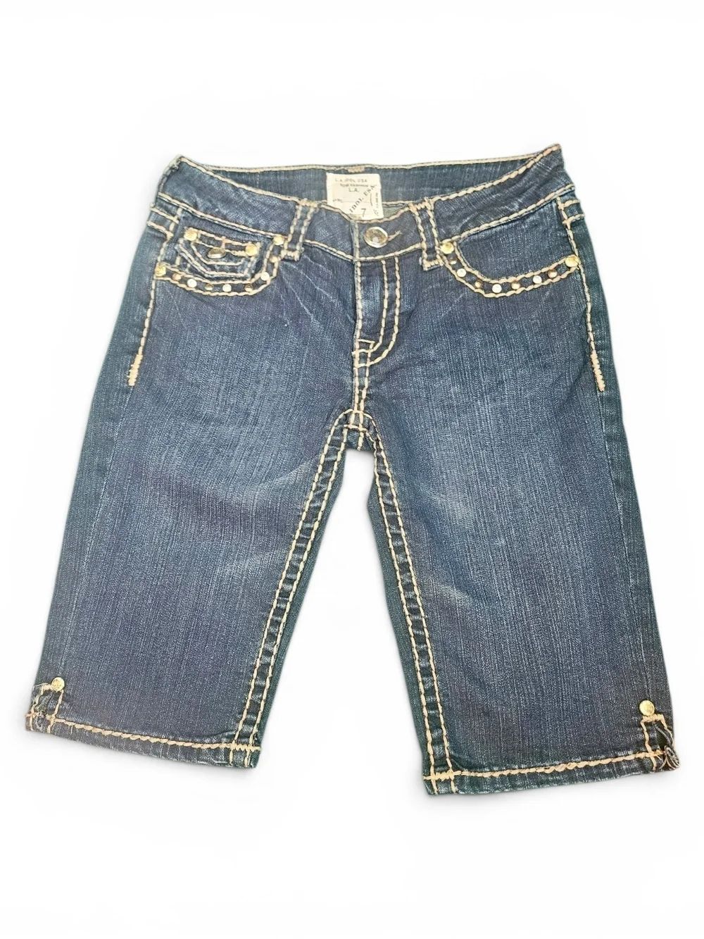 L.A. idol Dark Wash Bermuda Shorts With Rhinestone Embellishments Size 7